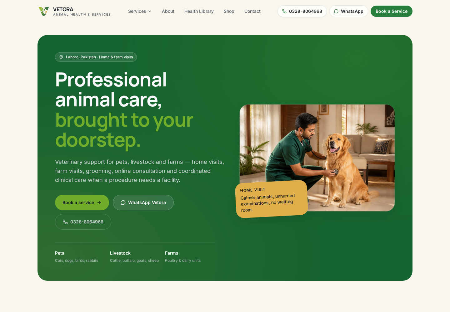 Vet'aura Animal Health & Services website